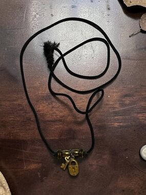 🫶🏻 Black Cord Necklace with Antique Gold Padlock Charm